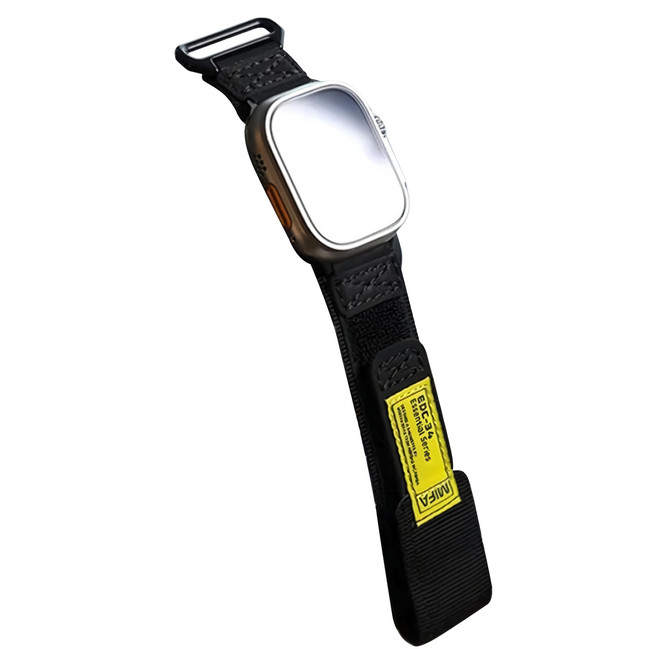 mifa Apple Watch 戰術尼龍混搭真皮皮革運動錶帶 42/44/45/49mm適用 EDC-34, 黑黃色, 1個
