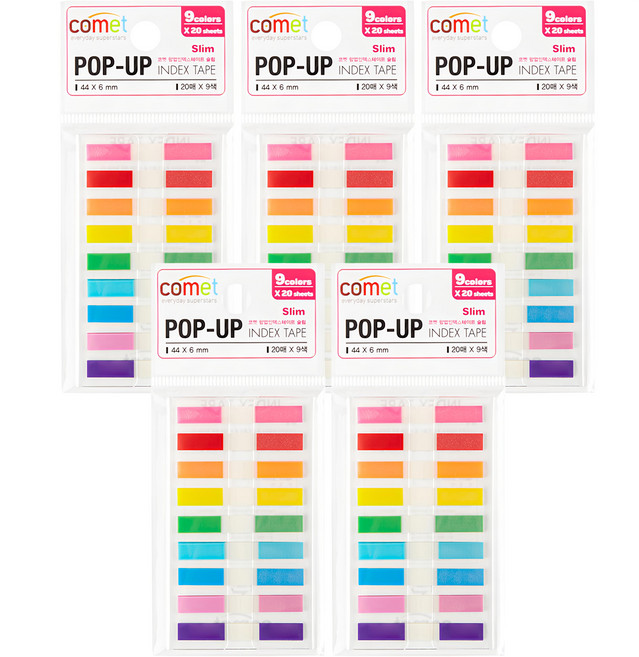 comet 彈出式索引膠帶 纖薄款, 1個, 5入