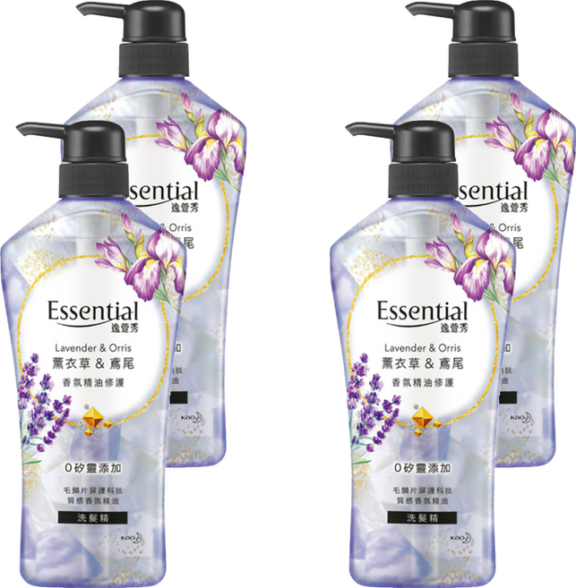 Essential 逸萱秀 香氛精油修護洗髮精 薰衣草&鳶尾 0矽靈水感配方, 700ml, 4瓶