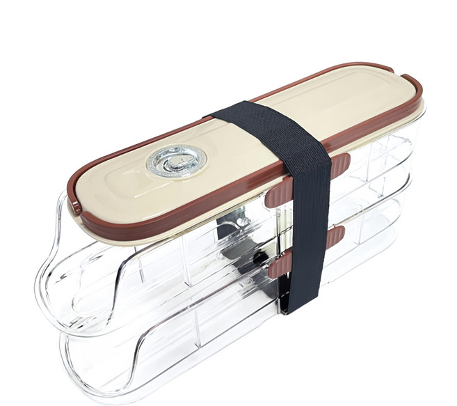 感恩使者 可堆疊滑梯式雞蛋盒 附彈性束帶 ZHCN2435-C 單排 2層, 棕色/透明色/黑色, 1個