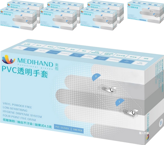 MEDIHAND 美恆 PVC透明手套 XL 4.5g, 100個, 8盒