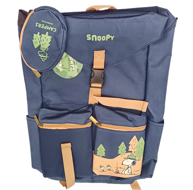 PEANUTS 史努比 野營趣多口袋機能後背包 網 SP-SFL1232B, 夜藍色