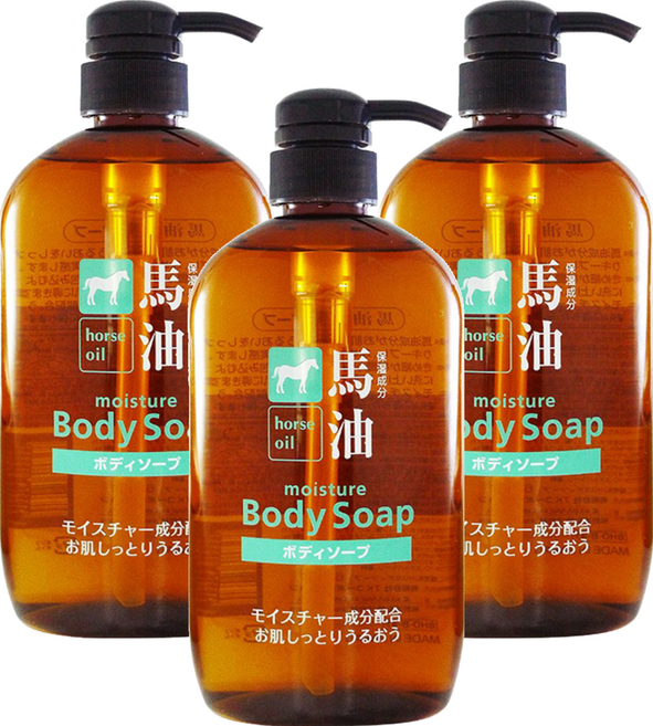 熊野油脂 馬油保濕沐浴乳, 600ml, 3瓶