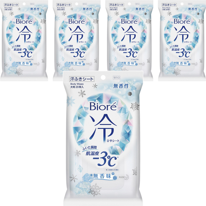 Biore 蜜妮 爽身粉濕巾 涼感3°C 無香, 1入, 5包