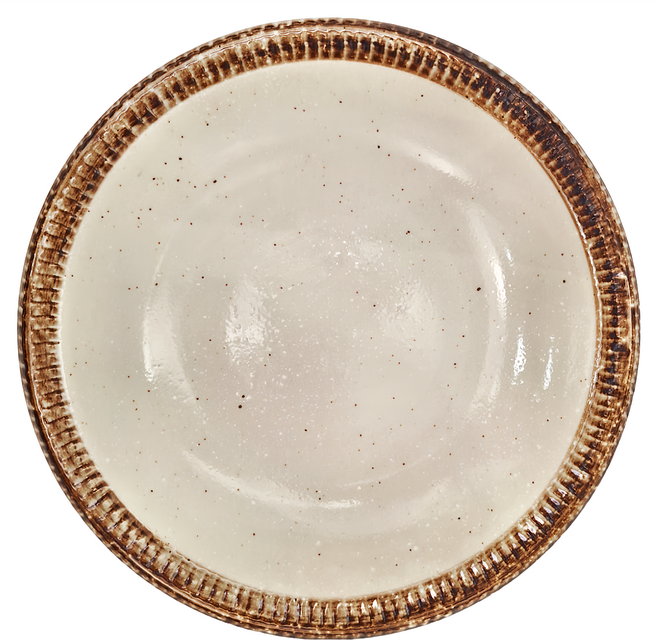 梨地刻十草8深皿 日本製, 白色 + 棕色, 1個