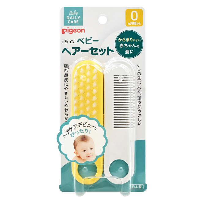 pigeon 貝親 嬰兒髮梳組, 黃色 + 白色, 1組
