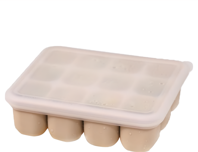 monee 白金矽膠 副食品分裝盒 148 x 128 x 43mm 12格, 30ml, 奶茶色, 1個