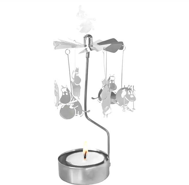 PLUTO DESIGN MOOMIN 旋轉燭座附蠟燭 天使風鈴 再生金屬製, 嚕嚕米冬季生活 銀色