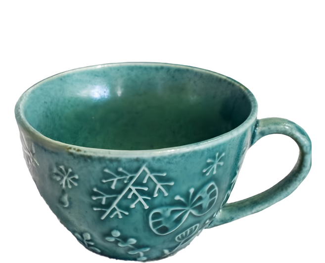 美濃燒 佐和陶瓷 綠花飛蝶舞 拿鐵杯-日本製 260mL, 1個