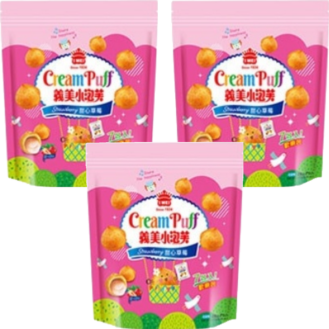 義美 小泡芙歡樂包 甜心草莓, 196g, 3袋