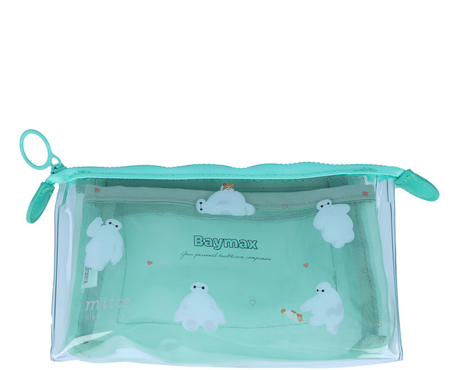 sun-star mitte幻彩柔漾萬用收納筆袋 透明輕巧 多功能收納 可愛圖案, 1個, 大白 綠色