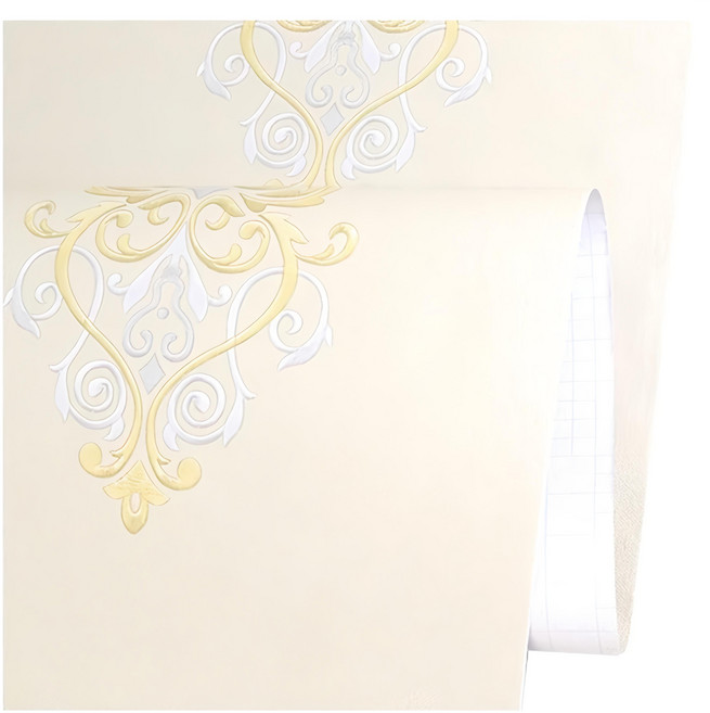 WA. WALL ART 防水自黏壁紙, 歐風立體壓紋 米色繡布紋