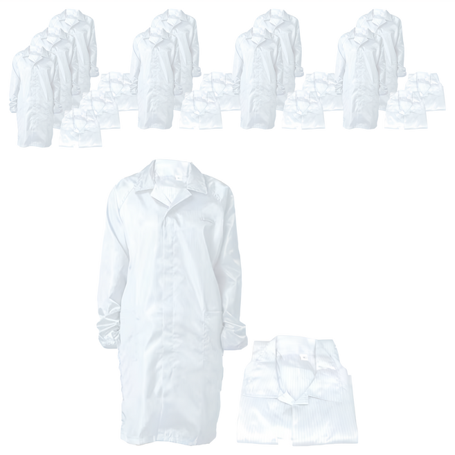嘉鴻牌無塵服長袖大衣國民領拉鍊直紋, 白色, 10件