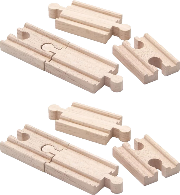 Mentari 短軌道 可搭配火車、汽車等配件 激發想像力 培養邏輯思維, 木色, 2組