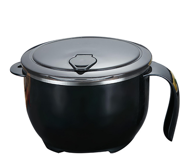 新304不鏽鋼瀝水泡麵碗組 泡麵碗 + 兩用叉勺, 炫酷黑, 1組