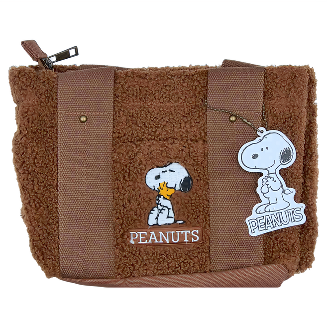 Kiiwi O SNOOPY 泰迪QQ毛兩用隔層托特包, 棕色