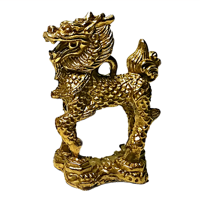 養慧軒 銅鎏金 擺飾 附紅繩綁線 2個, 麒麟踩八卦 金色, 1組