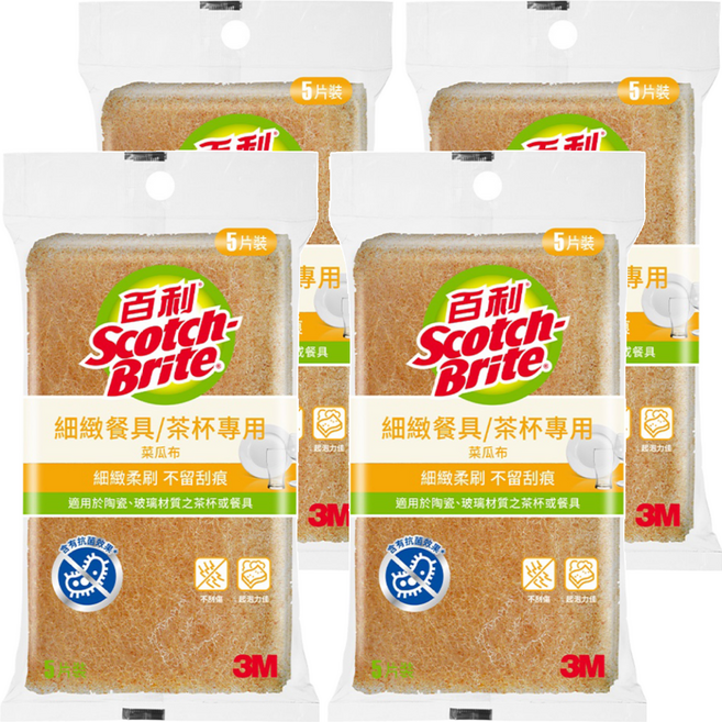 3M Scotch-Brite 百利 細緻餐具/茶杯專用菜瓜布 黃色, 5片, 4包