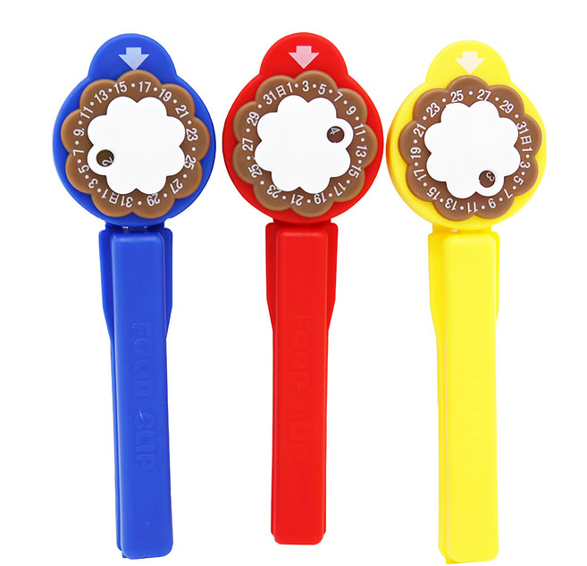 Kiyodo 花朵日期封口夾3件組, 藍色 + 紅色 + 黃色, 1組