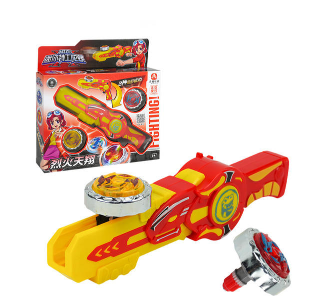 SGDM 森格動漫 恐龍迷你特工陀螺 發射器 + 陀螺 2顆, 紅黃色, 1組