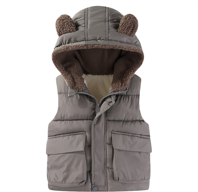 兒童款 秋冬羽絨熊耳朵背心外套 聚酯纖維