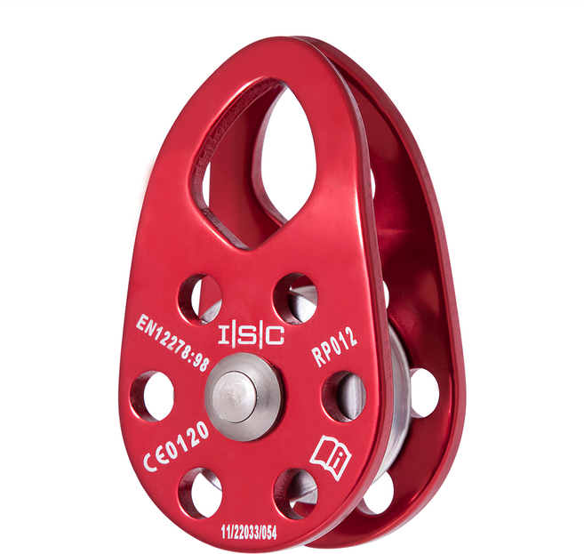 ISC 側開單孔滑輪 鋁合金材質 紅色 相容繩徑最高13mm 最小斷裂強度(MBS) 36kN, 1個