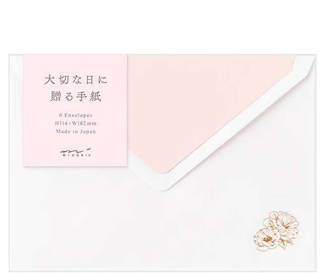 日本 MIDORI 珍貴之日信封組 20592 信封 優質紙張 傳遞溫馨情感, 玫瑰, 6個