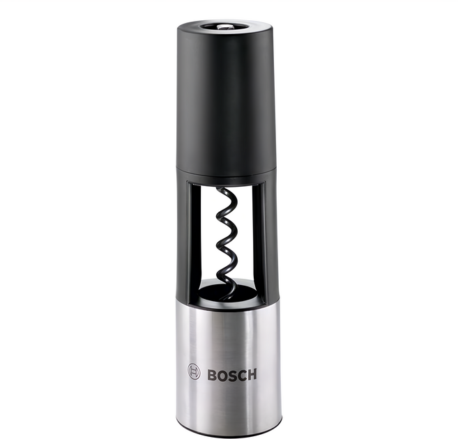 BOSCH 博世 IXO 開瓶器 優雅拉絲鋼面機身設計 適用於慶祝活動時紅酒開瓶, 黑色 + 不銹鋼色, 1個