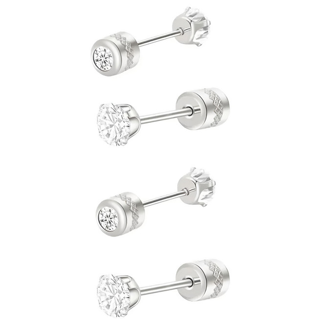 Brilliant Beauty 耀眼美人 閃耀銀色80分雙鋯石鑽長杆鈦閃耀不銹鋼耳環