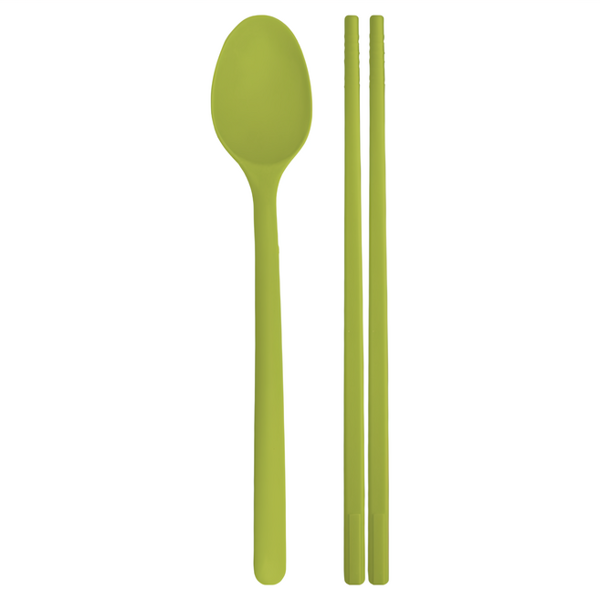 SiliPot 矽膠餐具組, 綠色, 湯匙+筷子, 1組