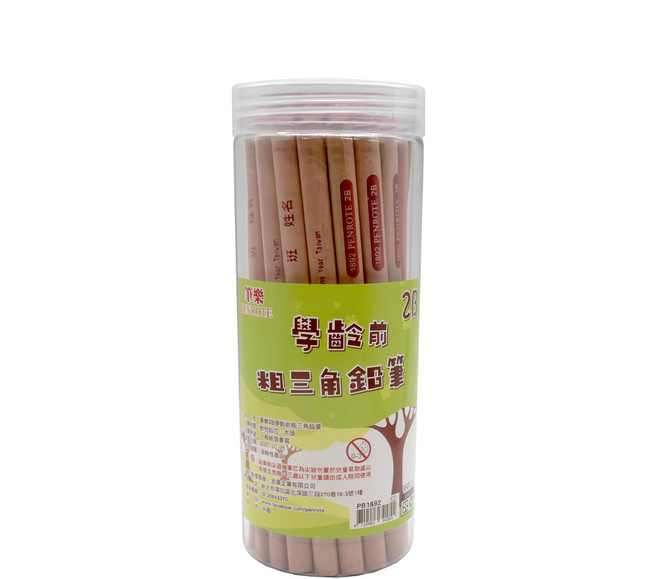 PENROTE 筆樂 學齡前2B粗三角鉛筆, 36支, 原木色