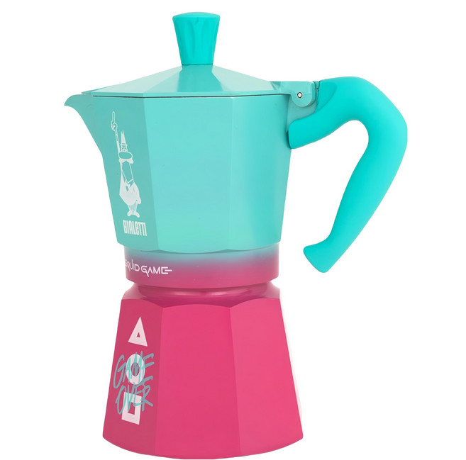 BIALeTTI 拜雷提 魷魚遊戲聯名 經典摩卡壺6杯份 270ml, 粉紅色 + 淺綠色, 1個