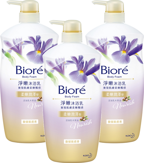 Biore 蜜妮 淨嫩沐浴乳 馥郁紫鳶香 柔嫩潤澤型, 1kg, 3瓶