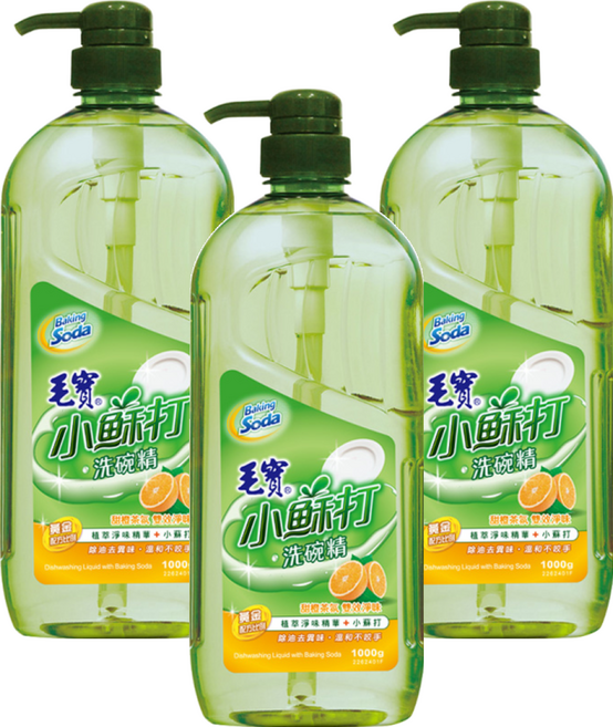 毛寶 小蘇打洗碗精 甜橙茶氛, 1kg, 3瓶