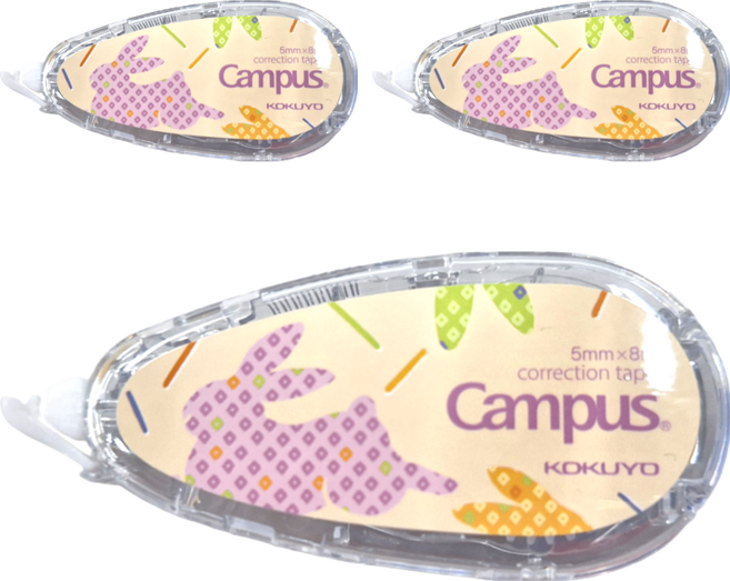 KOKUYO 國譽 Campus 象牙白修正帶 5mm x 8m, 黃兔 象牙白, 3個