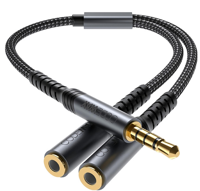 CODEWAY 耳機分接線 Y型 雙母頭 高品質音訊傳輸, 單一商品, 灰色, 1條