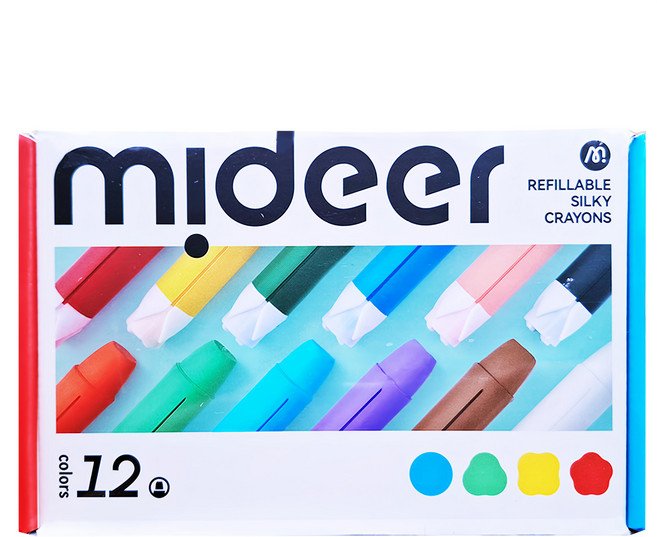 mideer 可洗式速乾絲綢蠟筆 補充包 3歲以上, 12色, 1盒