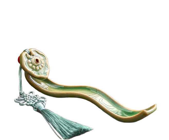 招財開運如意陶瓷線香香座 附中國結流蘇繩 梅青, 1個