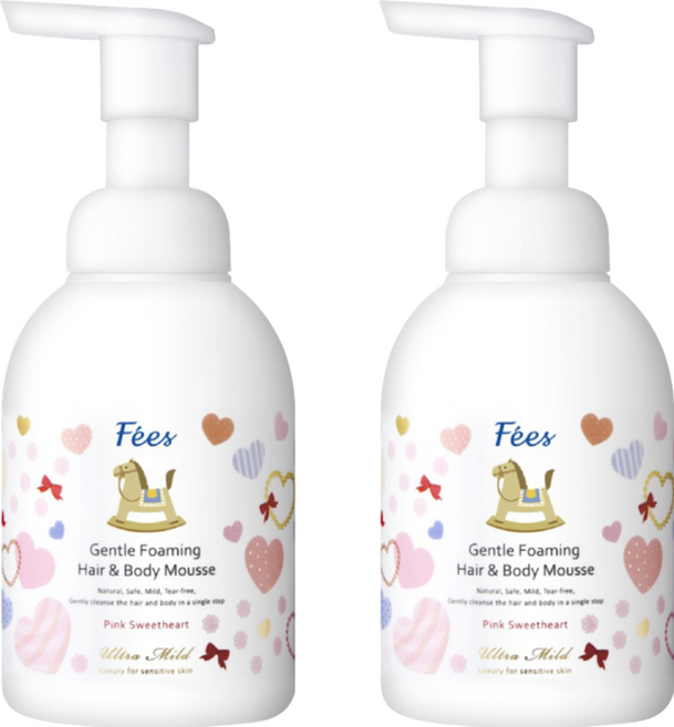 Fees BEBE 嬰兒洗髮沐浴泡泡 粉紅甜心香, 400ml, 2瓶