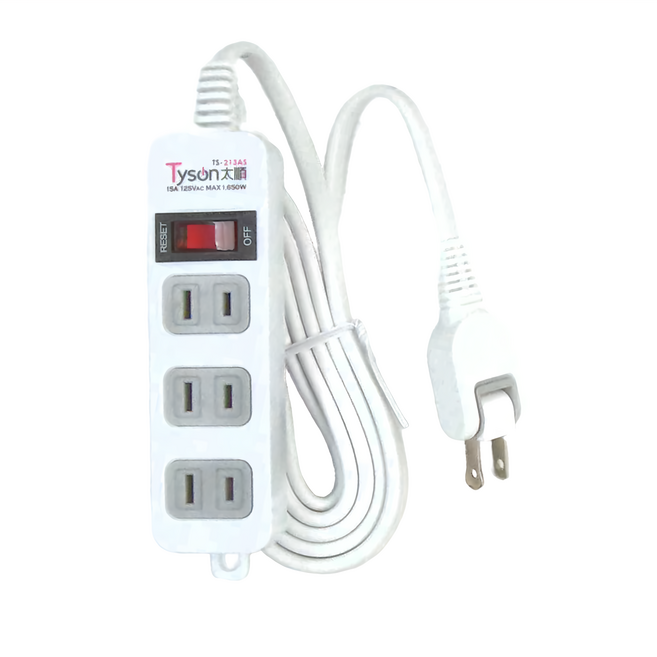 Tyson 太順電業 QPOWER 太超值 2孔1開3插延長線插座 TS-213AS, 2.7m, 白色, 1條