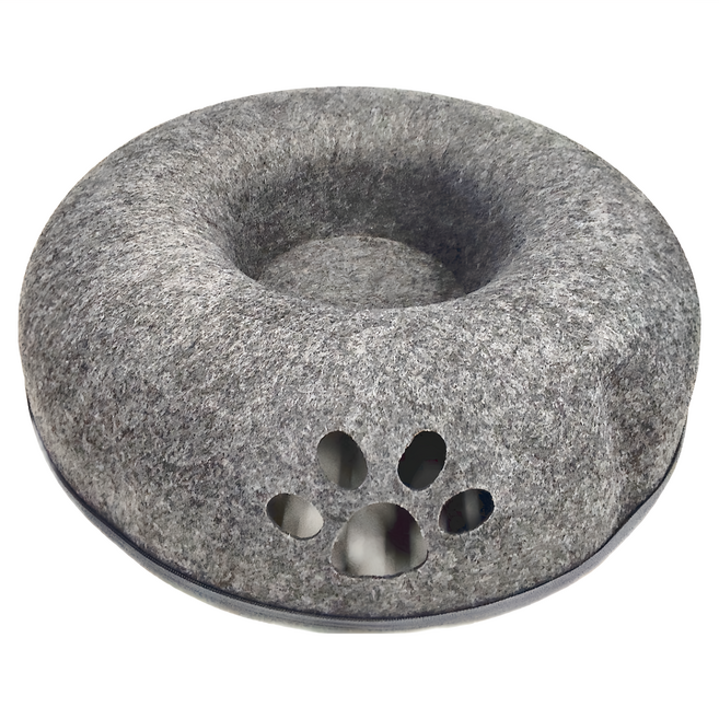 舒適羊毛氈可拆式甜甜圈貓隧道貓窩 耐磨耐抓 一窩多用, 灰色, 1個