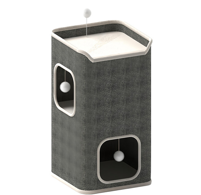 AOYI 奧藝 樹洞貓屋雙層 35 x 35 x 59cm 貓咪玩樂休憩空間, 灰色, 1個