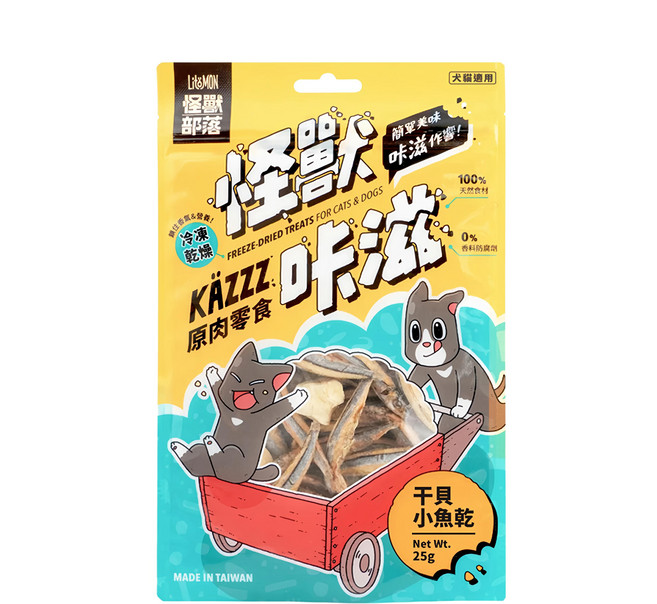 LitoMON 怪獸部落 怪獸咔滋 原肉零食, 干貝小魚乾, 25g, 1包