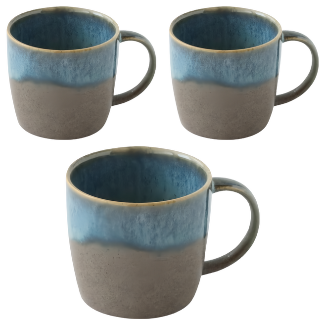 JUST HOME 日式滄波陶瓷馬克杯360ml 3個套裝, 多色, 1組