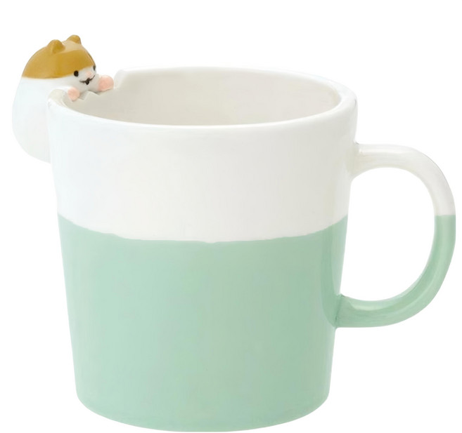 Decole Corporation 黃金鼠陶瓷馬克杯, 白色/綠色, 1個