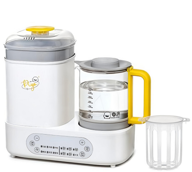 PiYOPiYO 黃色小鴨 多功能調乳消毒鍋 三重熱風系統 全自動保管 二合一設計, 白色 + 灰色, 1個