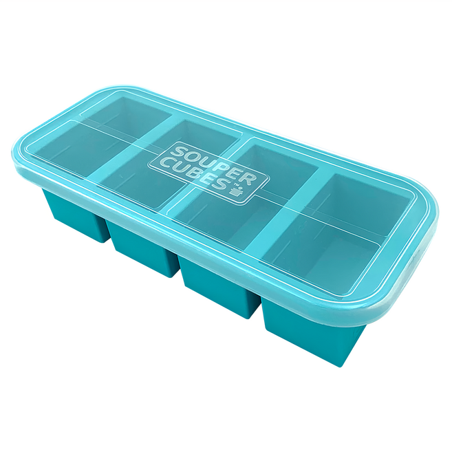 SOUPER CUBES 多功能食品級矽膠保鮮盒 4格 附蓋子, 湖水綠, 1個