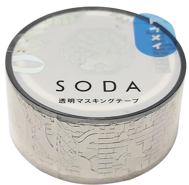 KING JIM HITOTOKI SODA 透明PET卷狀膠帶 箔押款 20mm寬 4M長, 徽章, 1捲