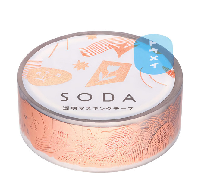 KING JIM HITOTOKI SODA 透明PET卷狀膠帶 碎片東出桂奈設計款 15mm, 粉金色 + 透明色, 1個