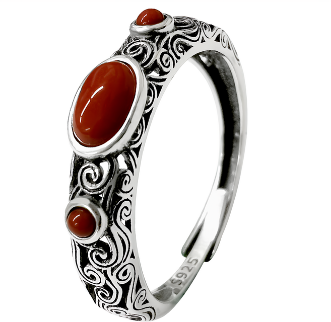 財神小舖 鴻運當頭 藏紅瑪瑙戒指 925純銀 活圍戒